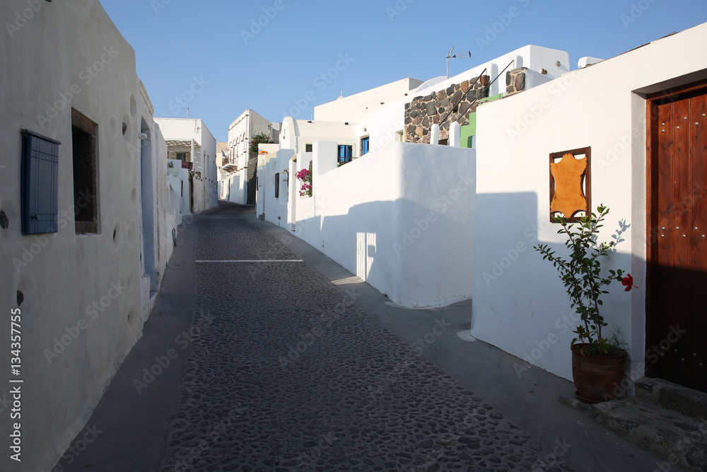 Alley in Megalochori on Santorini Island, Greece