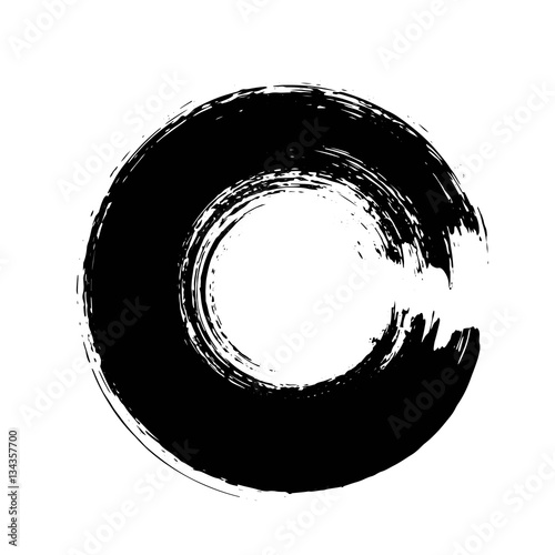 Hand drawn grunge circle shape. Label, logo design element, frame. Brush abstract wave. Vector illustration.