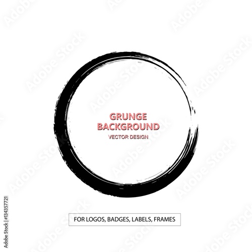 Hand drawn grunge circle shape. Label, logo design element, frame. Brush abstract wave. Vector illustration.