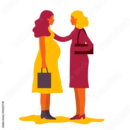 Doula assisting a pregnant woman. Vector illustration. Pregnancy concept. 