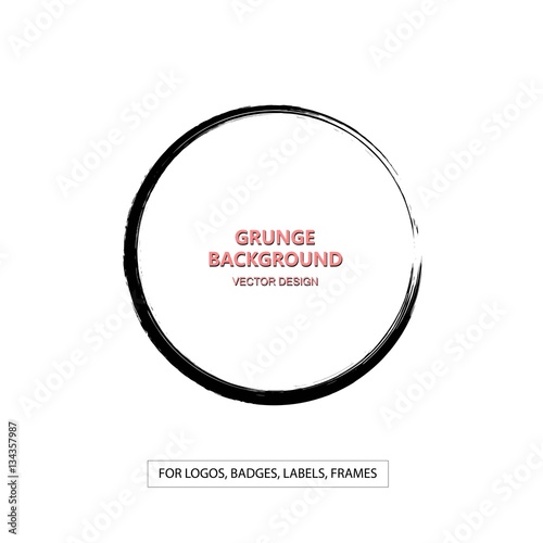 Hand drawn grunge circle shape. Label, logo design element, frame. Brush abstract wave. Vector illustration.