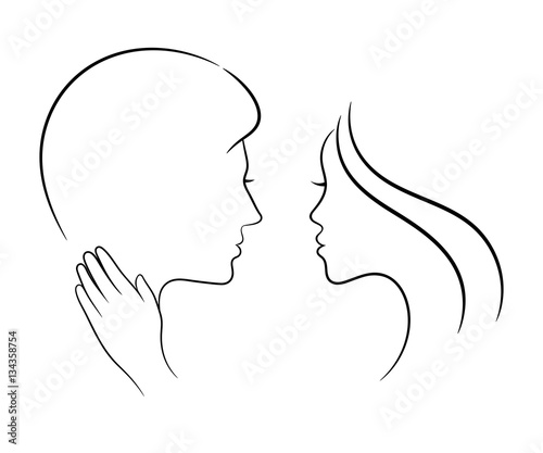 Couple in love, contour drawing
