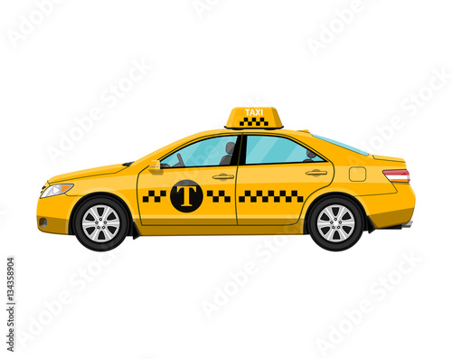Yellow taxi car isolated on white,