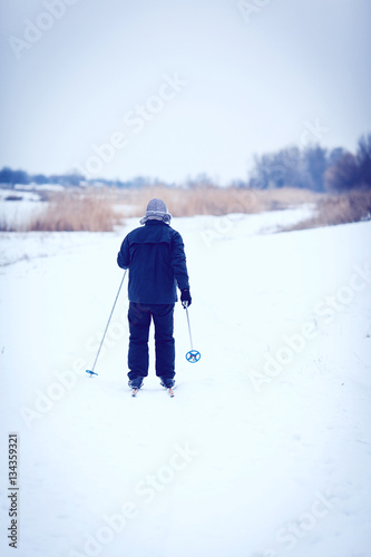 senior at the cross-country skiing in winter