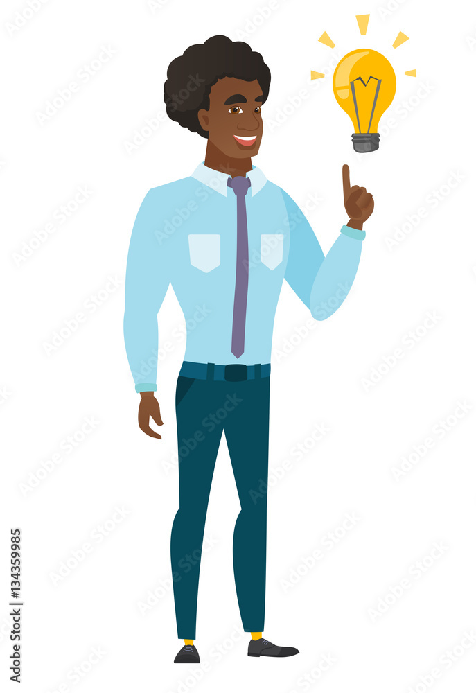 Businessman pointing at business idea light bulb. Businessman pointing at business idea light bulb.