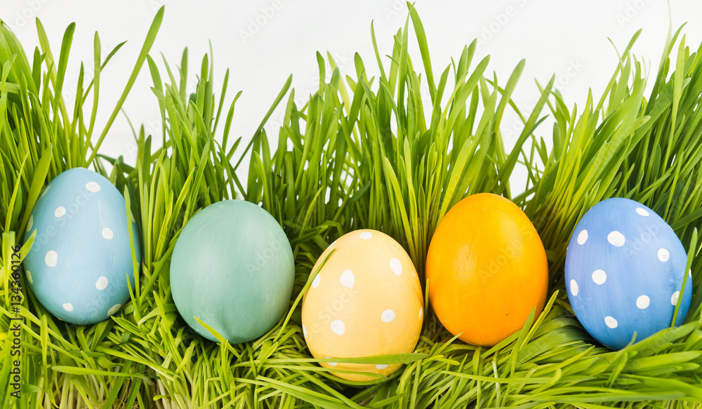 Easter eggs on green grass Easter eggs on green grass
