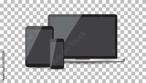 Realistic device flat Icons: smartphone, tablet, laptop. Vector illustration on isolated background