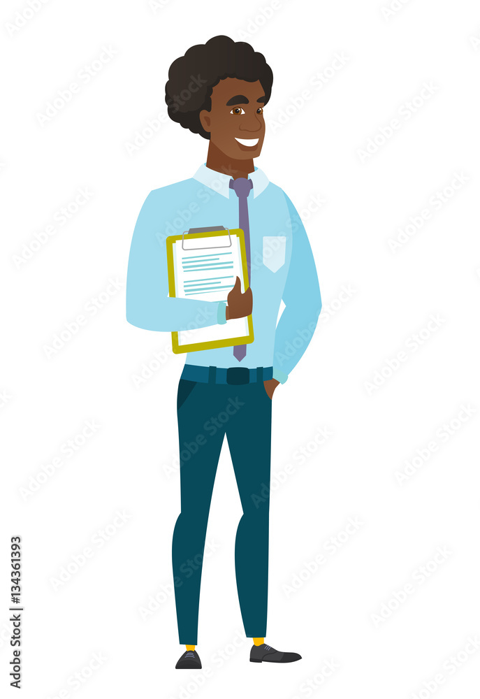 Businessman holding clipboard with documents. Businessman holding clipboard with documents.