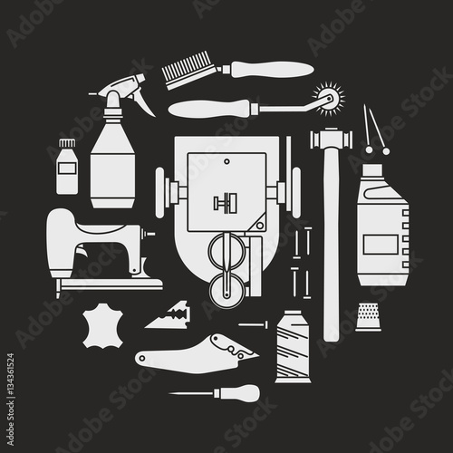 Vector icons set of furrier's tools