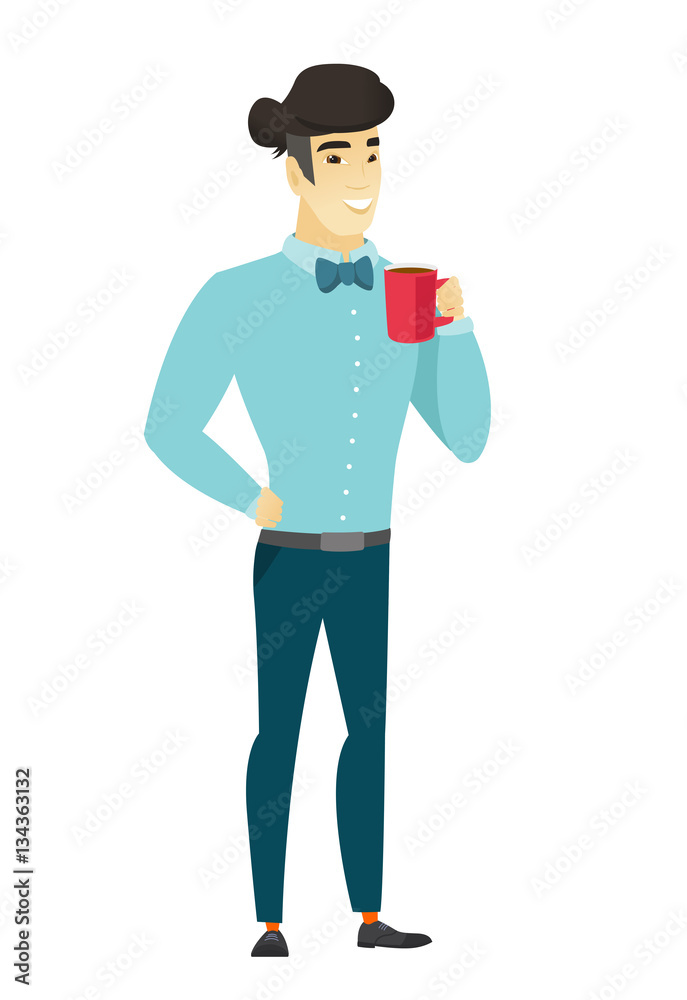 Young asian businessman holding cup of coffee.