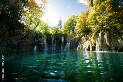 Fototapeta Naklejka Na Ścianę i Meble -  Waterfall in forest,  Plitvice, Croatia