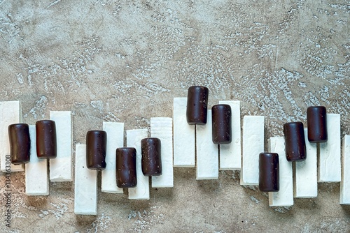 Photography Sweet music concept - candy piano keys with copy space for your inscription