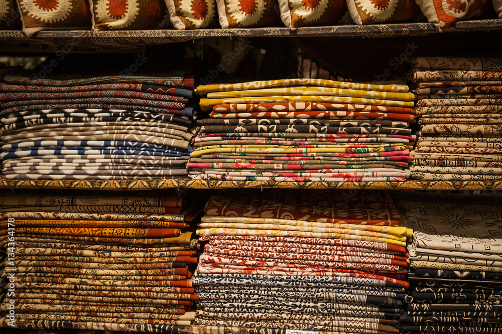 Moroccan colorful cloth at a market