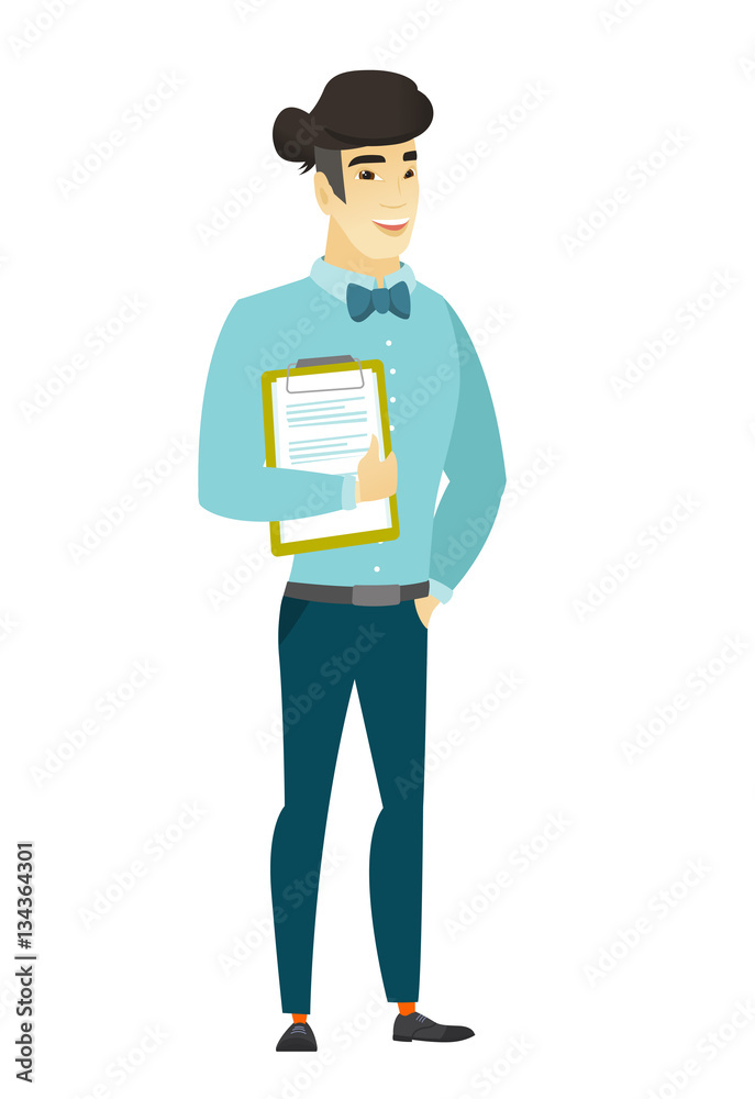 Businessman holding clipboard with papers. Businessman holding clipboard with papers.