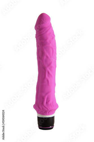 Pink sex toy artificial phallus isolated on white background