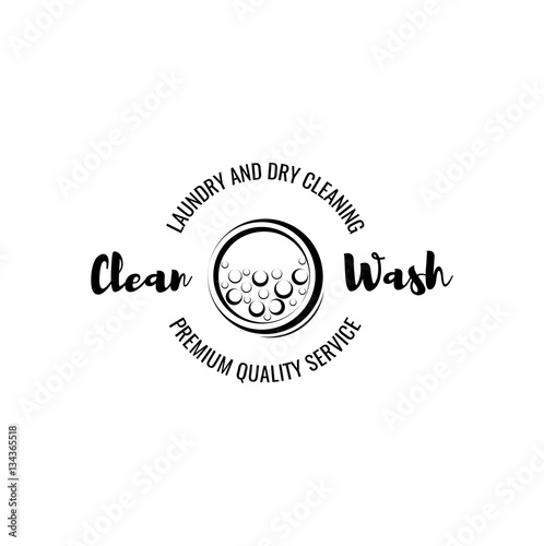 Washing Machine. Laundry Room And Dry Cleaning label and badge. Isolated On White