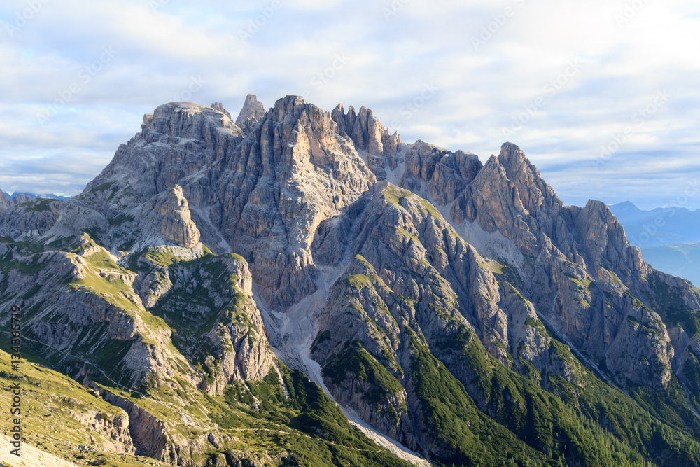 Sexten Dolomites panorama and mountain Dreischusterspitze in South Tyrol, Italy