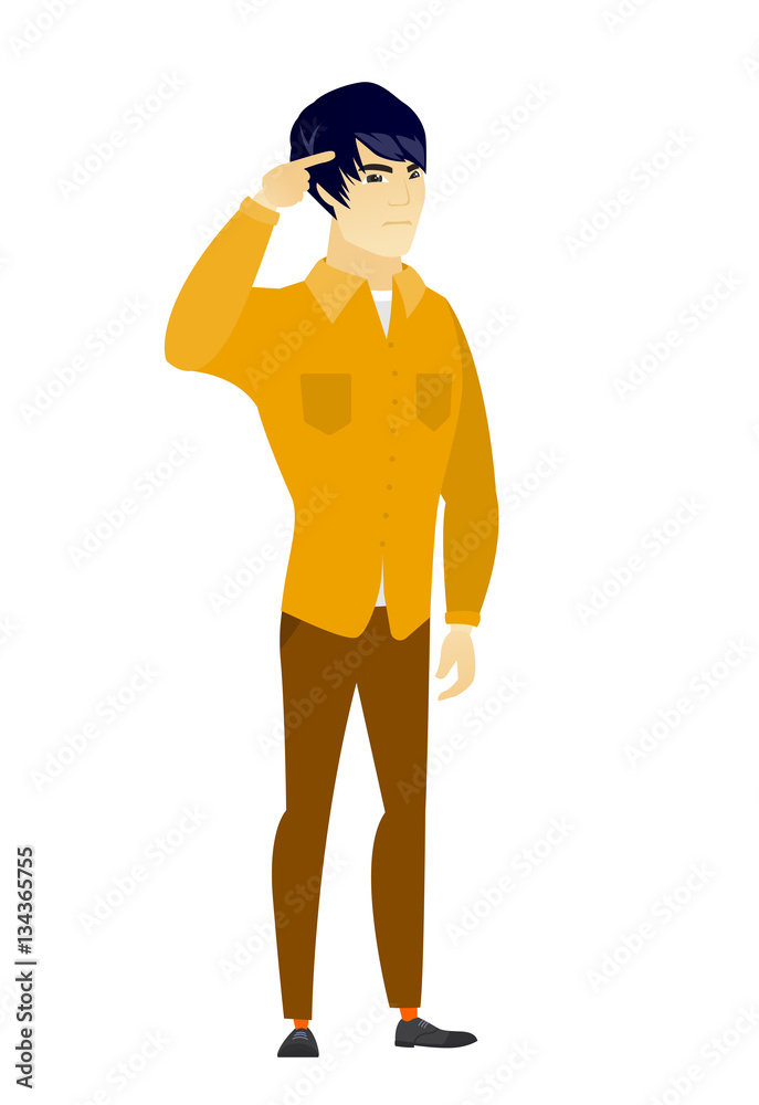 Angry man gesturing with his finger against temple Angry man gesturing with his finger against temple