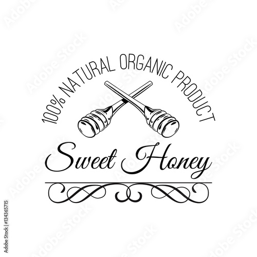 Wooden honey dipper, sketch style vector illustration isolated on white