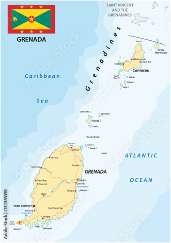 grenada road map with flag