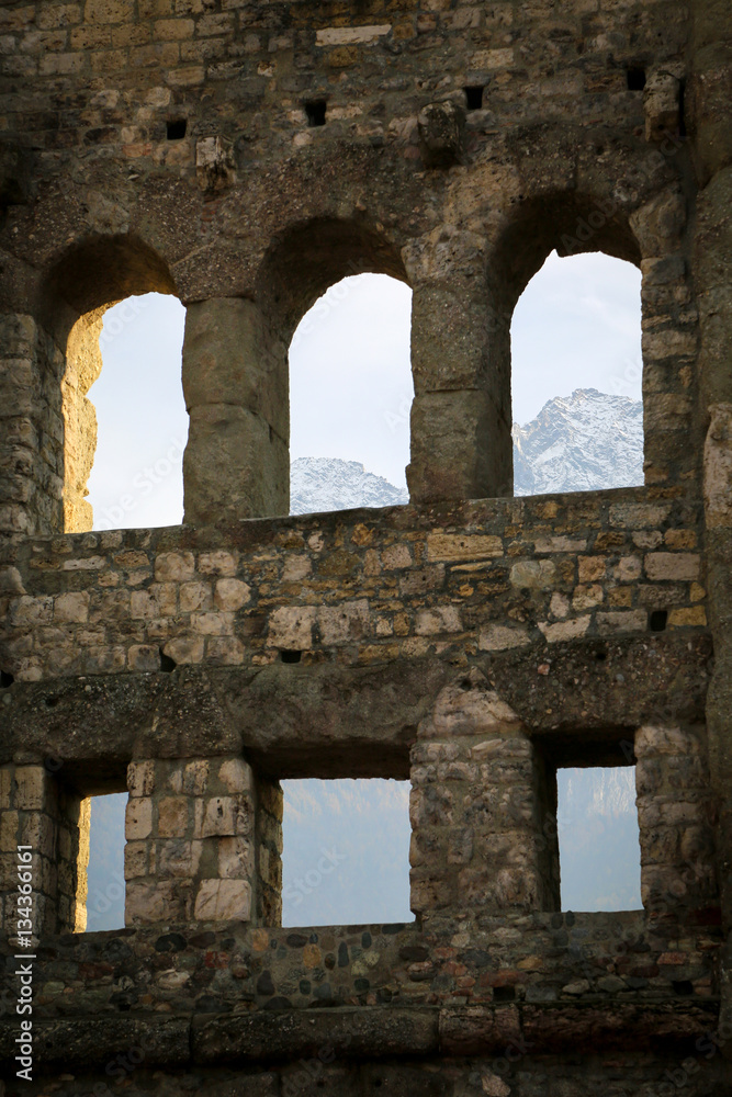 Roman ruins in the city of Aosta, Italy