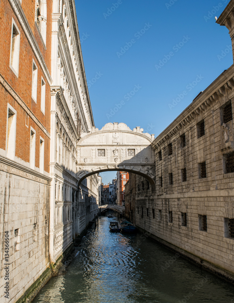 The Bridge of Sighs,Venice,Italy,20 January 2017,The famous Bridge of Sighs in Venice, connects the Doge's Palace with the building of the prison,it was built in 1602 in Baroque style