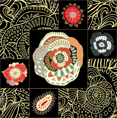 abstract seamless patcwork tile with floral ornament.arabic or o
