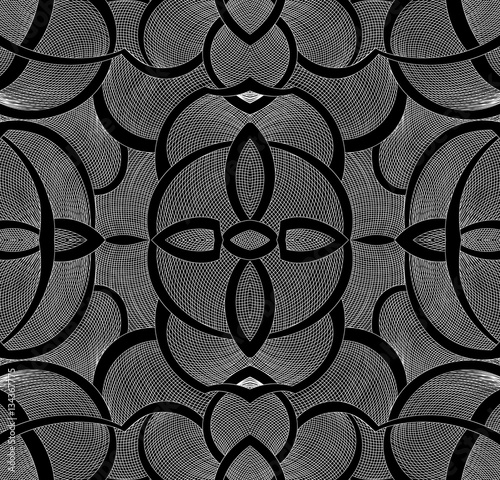 Abstract decorative vector seamless endless pattern with ornaments made of grids and lines
