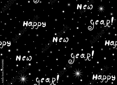 Decorative festive vector seamless pattern with handwritten words "Happy New Year!". Endless holiday texture. You can use any color of background