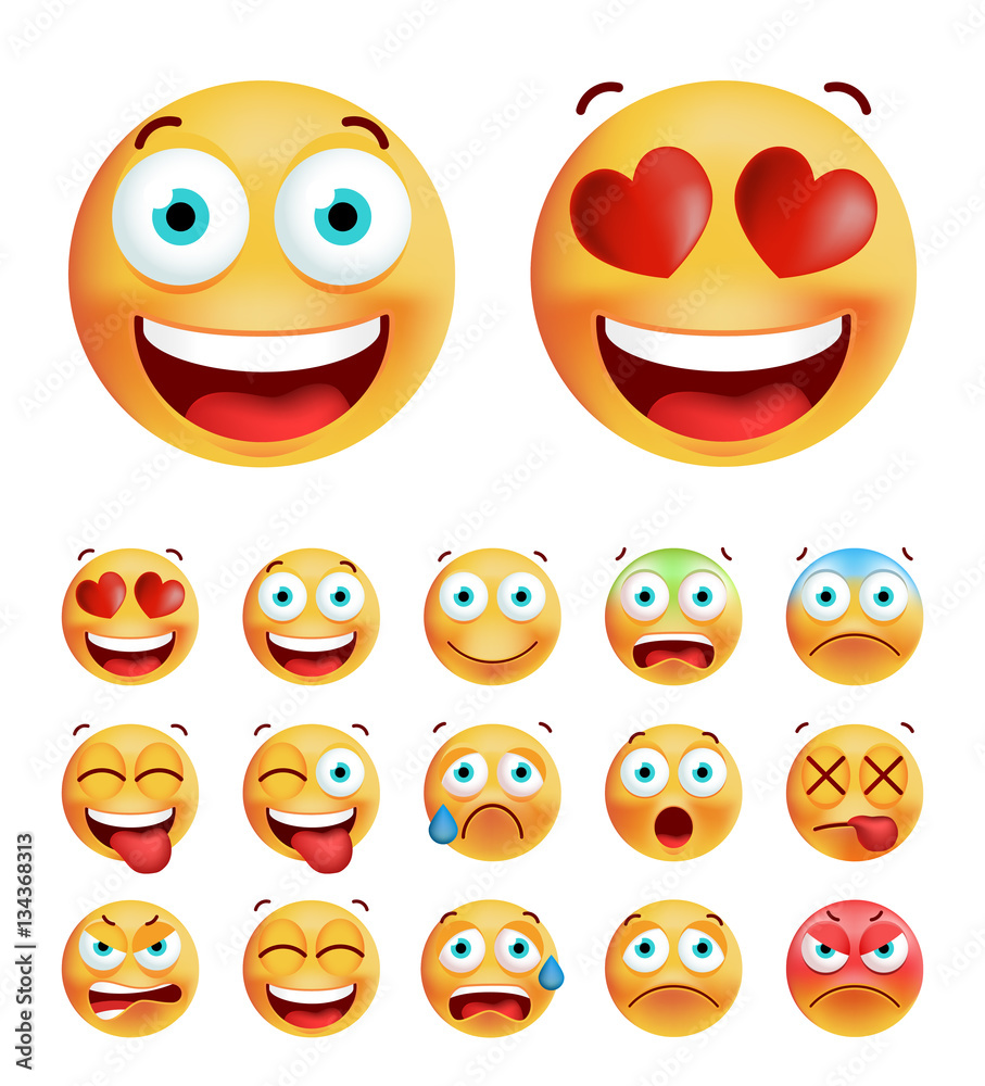 Fototapeta premium Set of Cute Emoticons on White Background. Isolated Vector Illustration