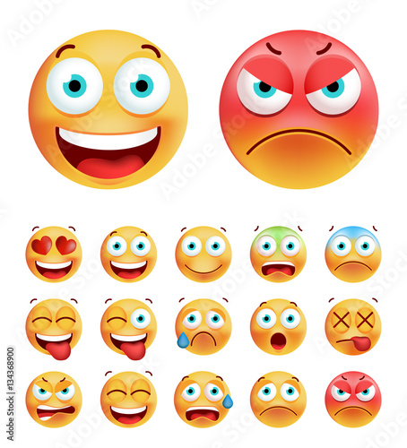 Set of Cute Emoticons on White Background. Isolated Vector Illustration 