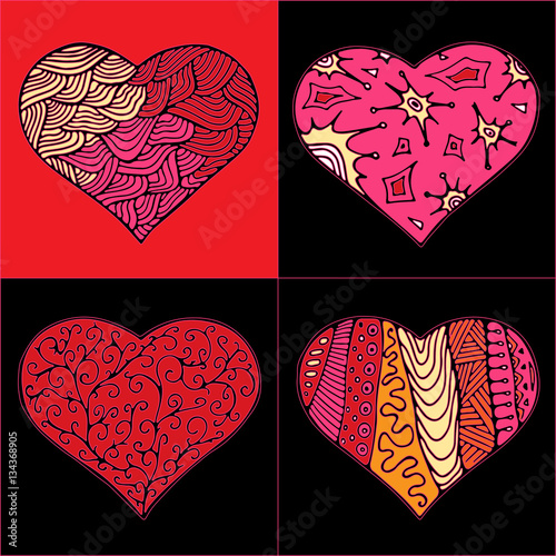set of abstract heart on the black background