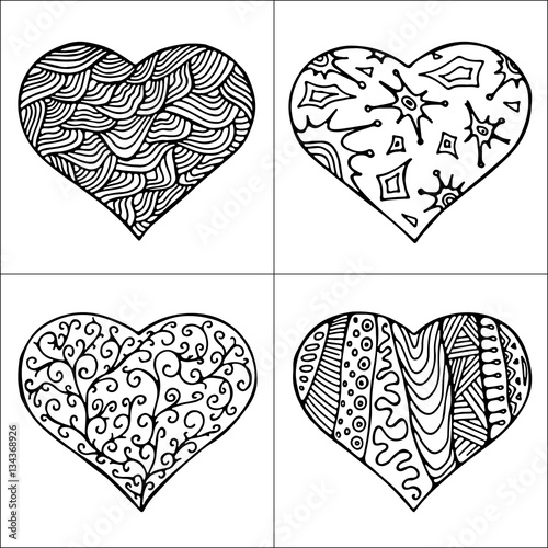 set of abstract heart on the black and white background