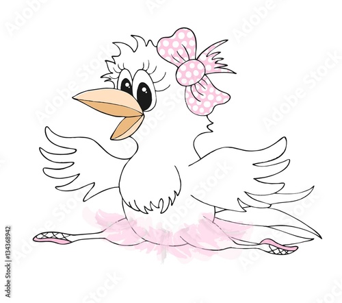Cute hand drawn crow - ballerina. Cartoon concept art for textile, t-shirt print, magazine, book, website, banner, app and other design project. Vector illustration