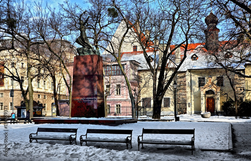 Three benches in the snow