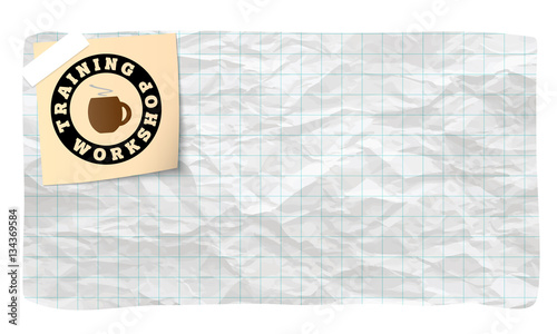 Vector graph paper with workshop icon and cup of coffee