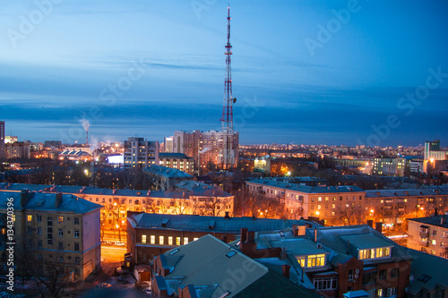 Night cityscape view of Voronezh. Telecentre Tower