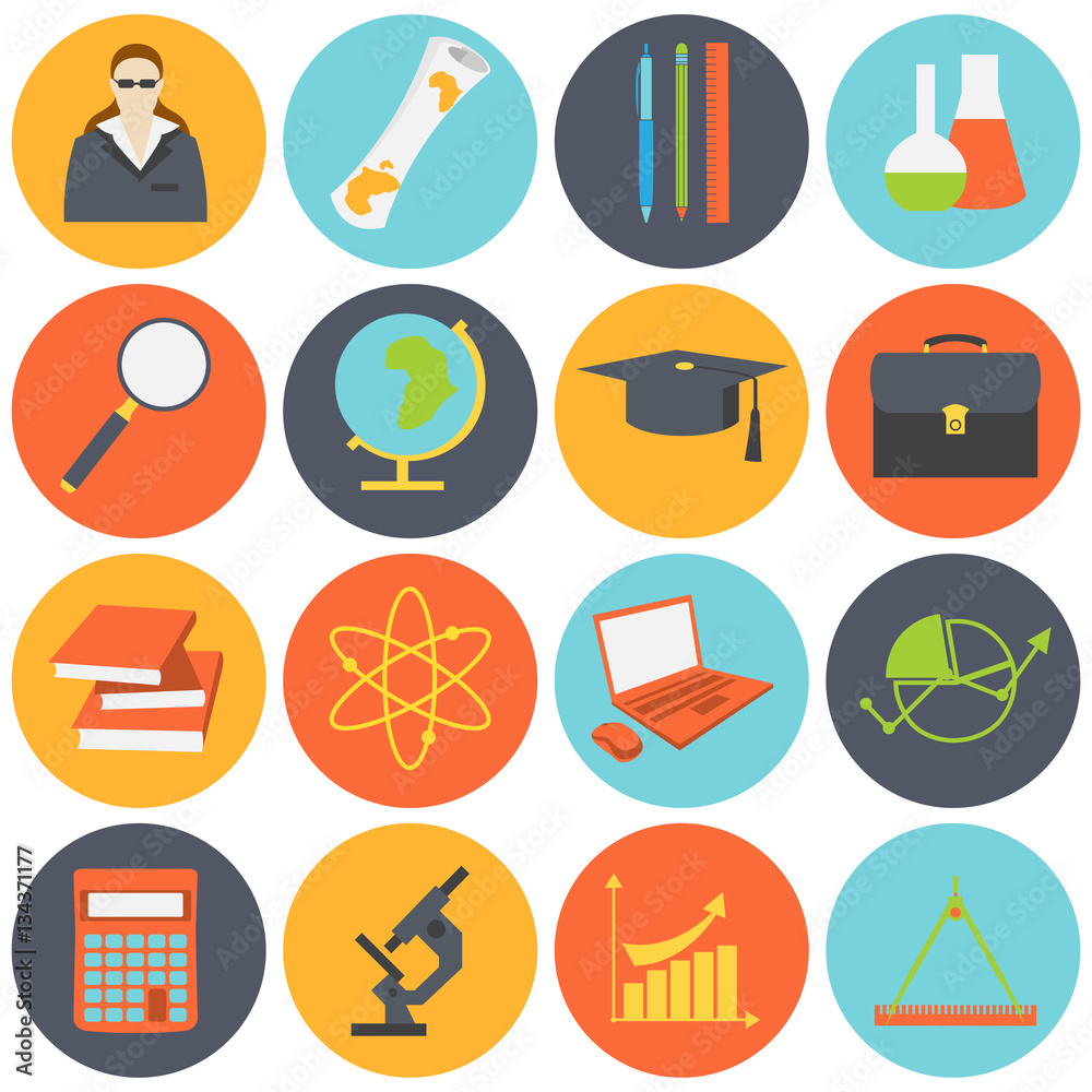 Education school university learning icons set with science elements isolated vector illustration Education school university learning icons set with science elements isolated vector illustration