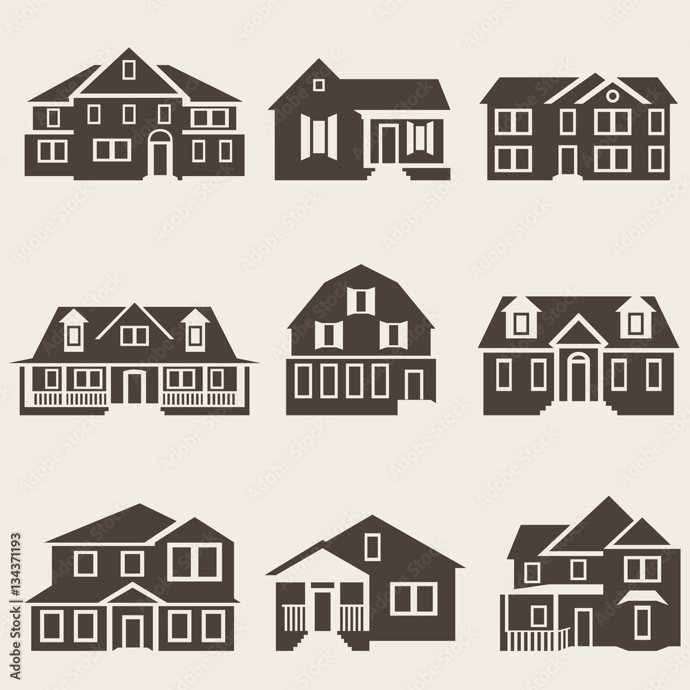 Vector illustration of houses icon black set