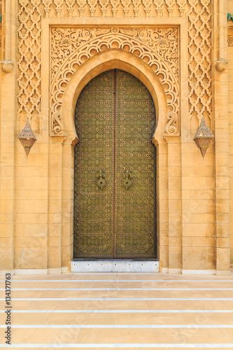 Old entrance door  at the Royal palace in Morocco Fes