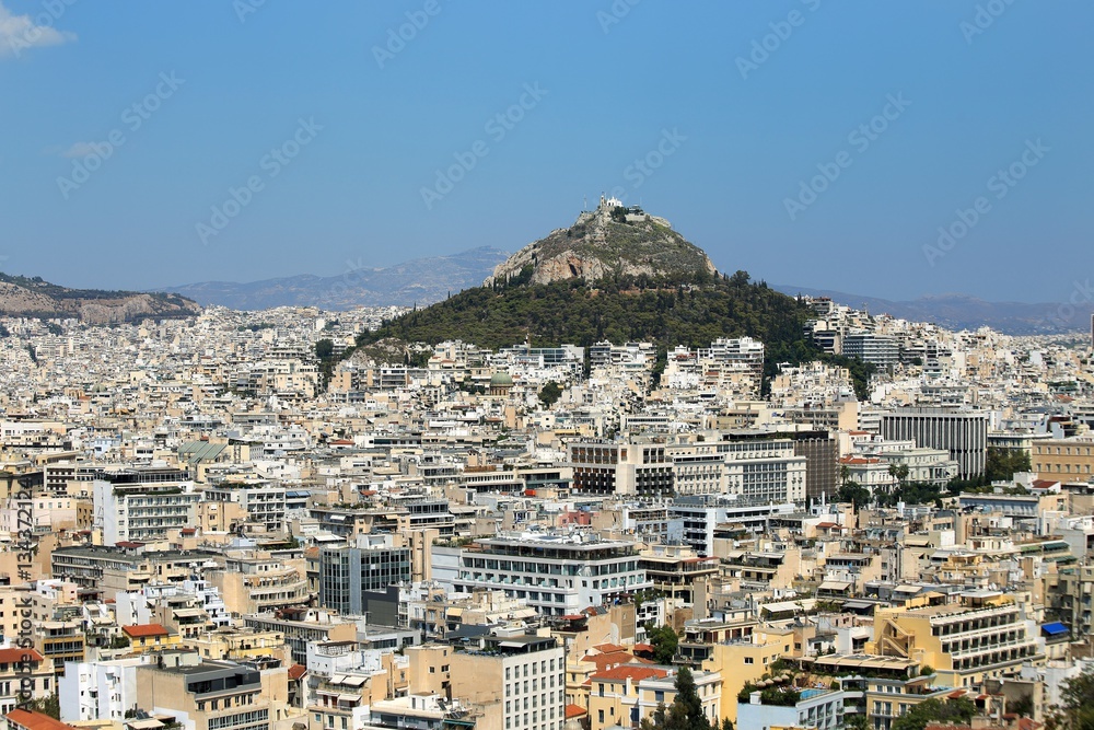 Panorama of Athens dominated by Lycabettus hill