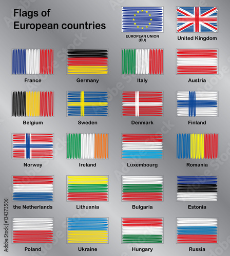 Flags of European Countries. European Union. United Kingdom. France. Germany. Austria. Italy. Belgium. Vector Set