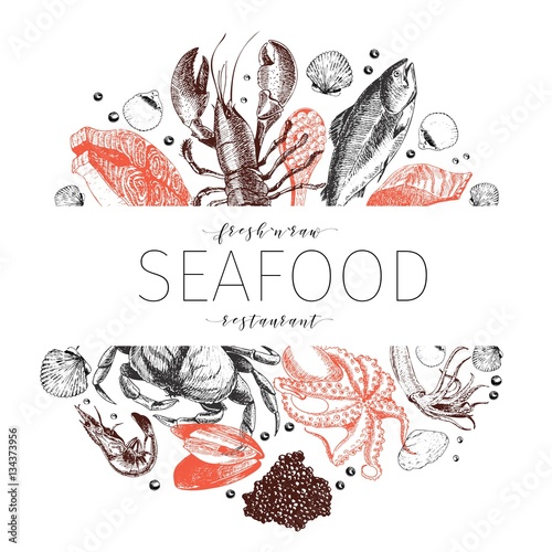 Canvastavla Vector hand drawn seafood banner