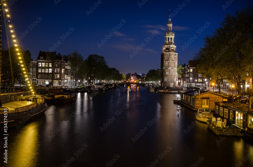 An Amsterdam canal at night