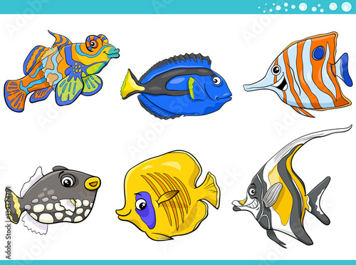 sea life fish characters set