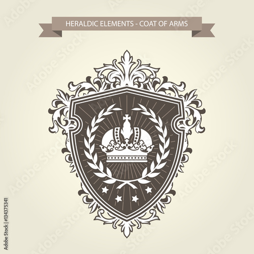 Family coat of arms - heraldic shield with crown and laurel wrea