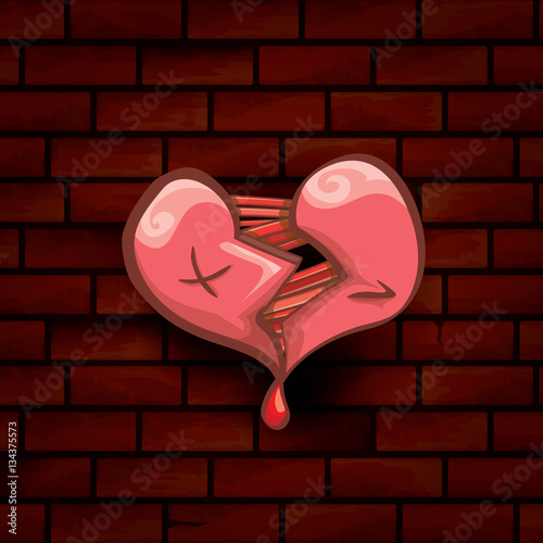 vector cartoon tattoo style red broken heart