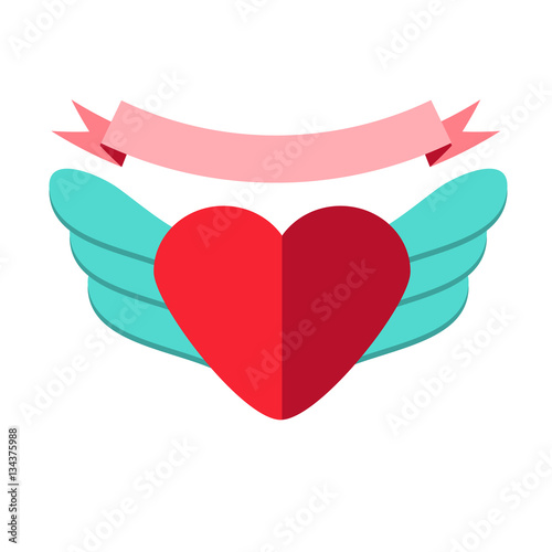 Paper heart with wings. Romantic love symbol St Valentine's day icon. Isolated design element