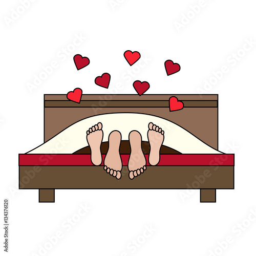 Couple having sex in bed. Family, lovers making love. St Valentine's day, romantic, love, honeymoon design element, icon