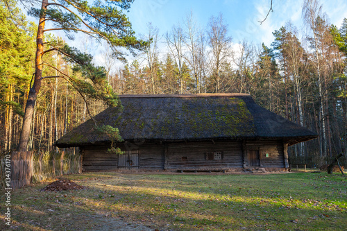 View of the rustic farm dwelling. Wooden architecture of North and Baltics